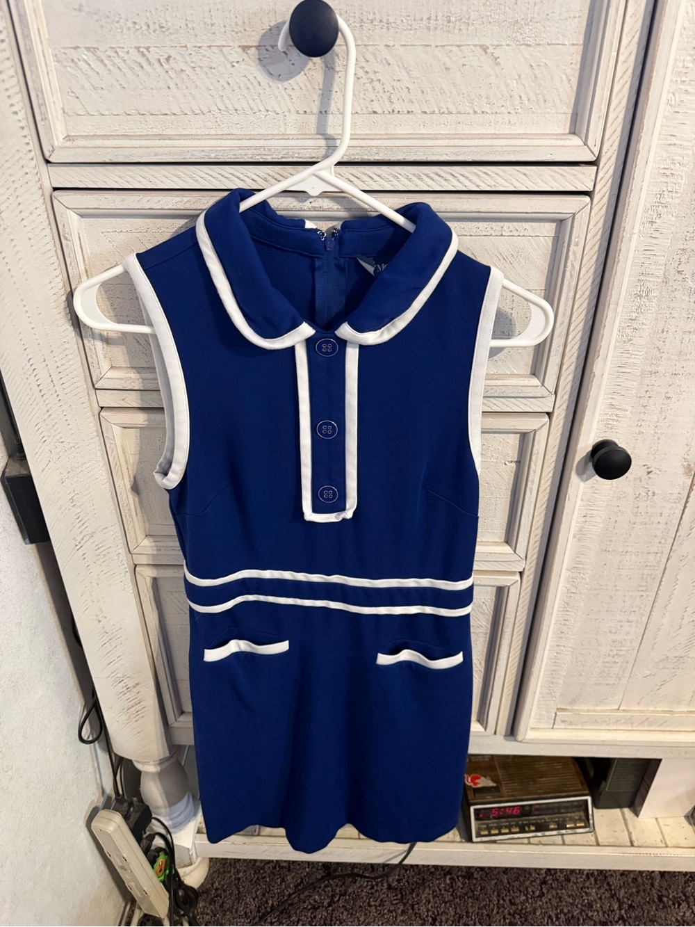 ModCloth Navy Blue Sleeveless Peter Pan Collar Mini Dress with White Trim